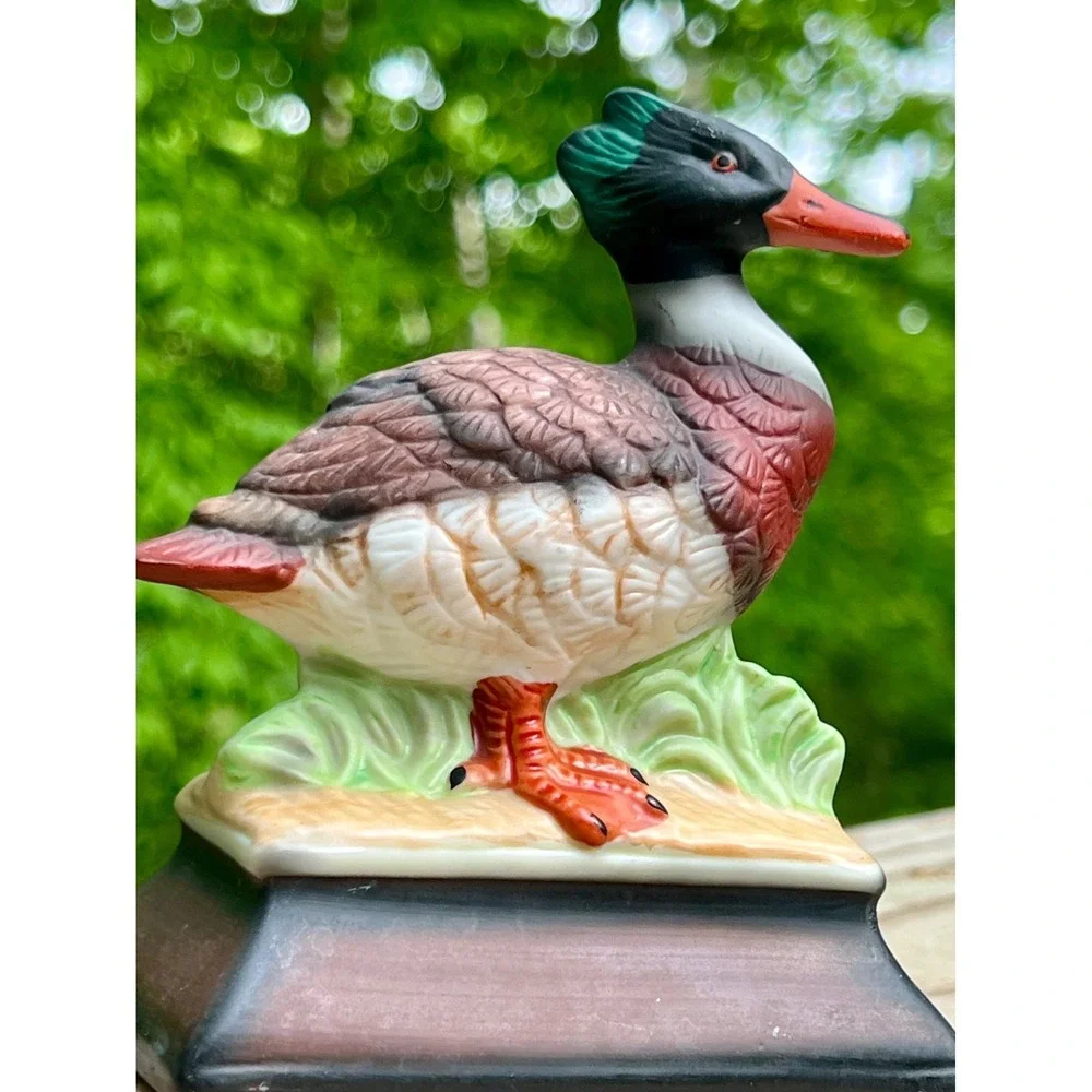 Bird Figurine Red Breasted Merganser Hand Painted Ceramic Vintage Animal Decor